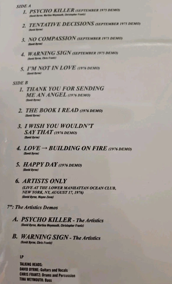 Talking Heads "Tentative Decisions: Demos and Live" LP & 7" RSD Black Friday 25' - Image 4 of 4