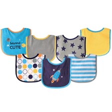 Luvable Friends Cotton Terry Drooler Bibs with PEVA Back 7pk, Blue Rocket