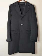 DKNY Donna Karan New York Black Wool Blend Overcoat 3 Button Classic Long Coat