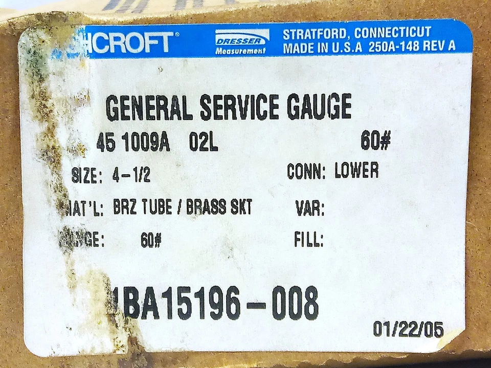 Ashcroft 45-1000A 02L 4.5 in 0-60 psi Air Pressure Gauge w/ 1/4 in NPT Port - Image 3 of 3
