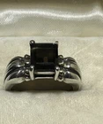 VTG Avon .925 Silver, Smoky Quartz Ring Brown Emerald Cut Sz 9 Retro Cocktail