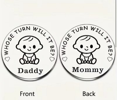 Whose Turn Will It Be? Daddy, Mommy? Flip Coin. Great Shower Gift, New Parents