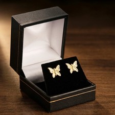 14K Solid Yellow Gold Stamped Butterfly Stud Earrings Cute Everyday Push-backs