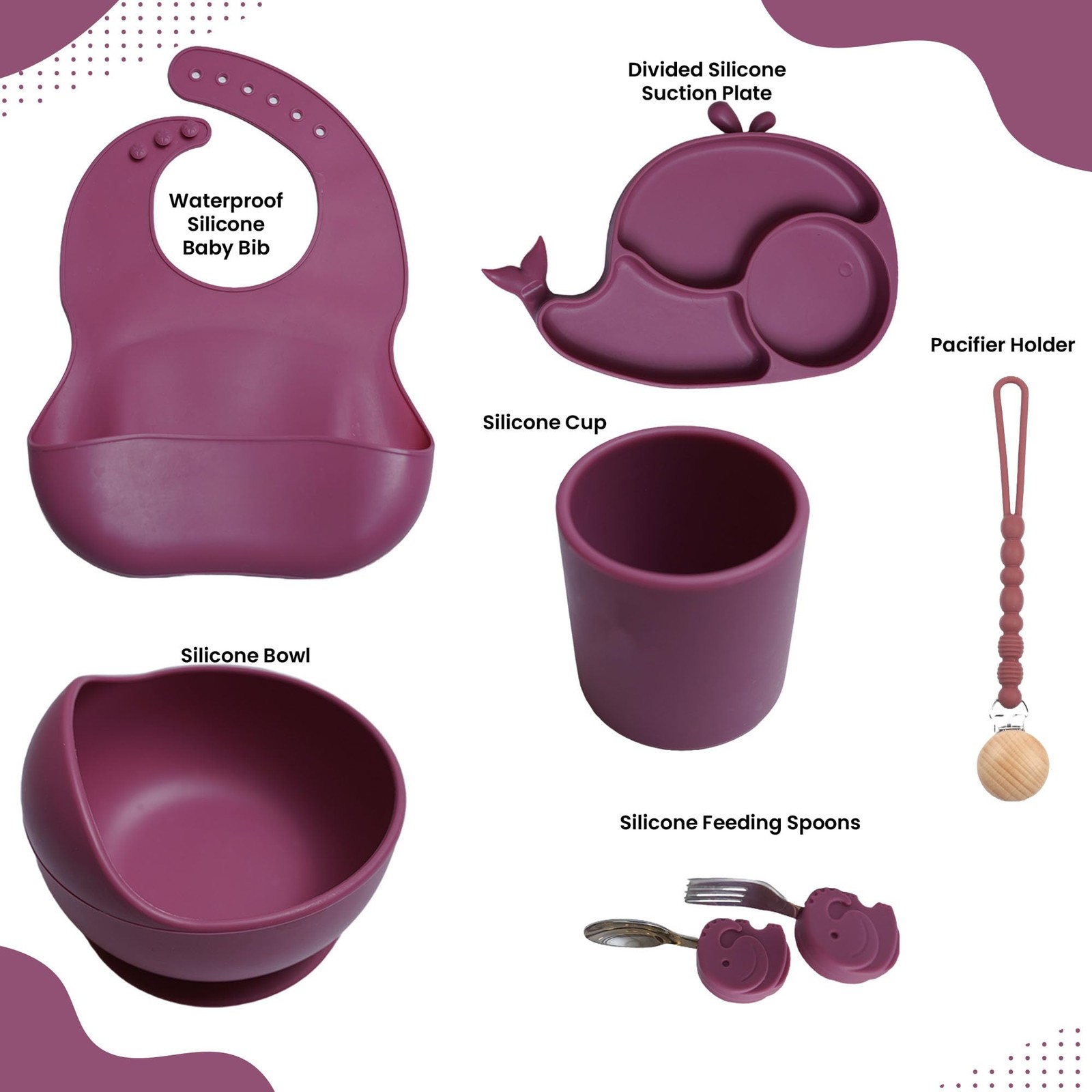 Silicone Baby Feeding Set 7 PCS Suction Bowl Plate Bib Cup Utensils 6 Months+