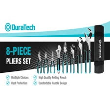 DURATECH Pliers Set 8-Pieces Premium Cr-V/Cr-Ni Construction with Rolling Pouch