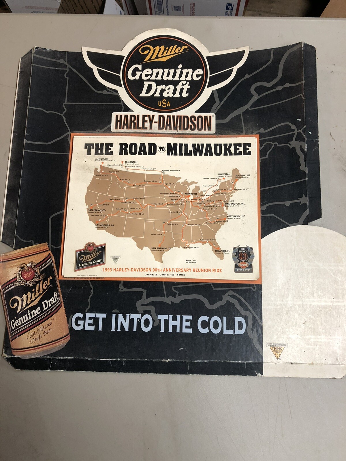 Harley Davidson Miller Genuine Draft MDG Bar Display 1993 90th Anniversary Sign eBay