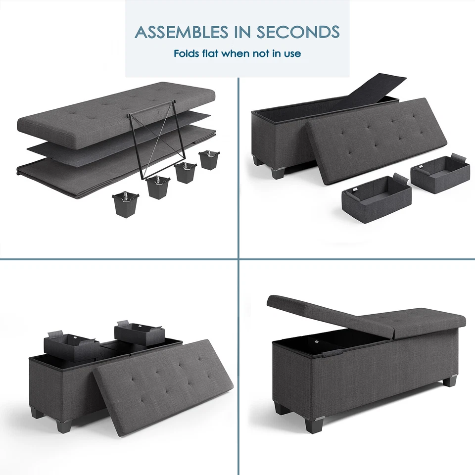 43“ Storage Ottoman Bench Chest Folding Living Room & Bedroom Footrest with Bins - Image 4 of 4