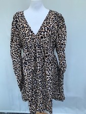 ASOS Womens Animal Print Dress Size 14 Long Puff Sleeves
