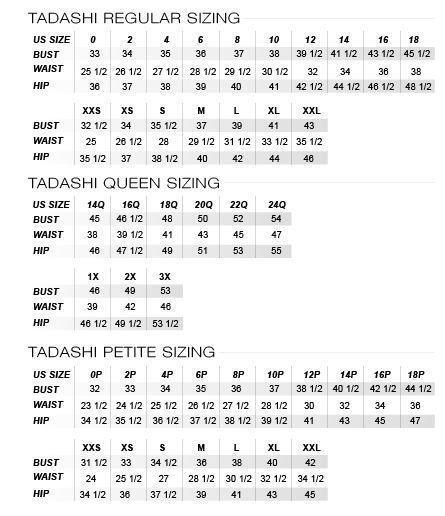 Tadashi Size Chart