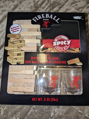 NEW Tipsy Tower Party Fireball Drinking Game Wooden Stacking Blocks 2 Shot Glass
