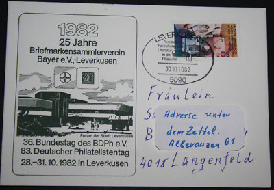 25 Jahre Briefmarkensammelverein Bayer e.V. Leverkusen SST am 30.10.1982. (5579)