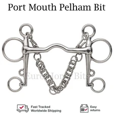 Horse Shires Medium Port Mouth Pelham Horse Bit Stainless Steel with Curb Chain