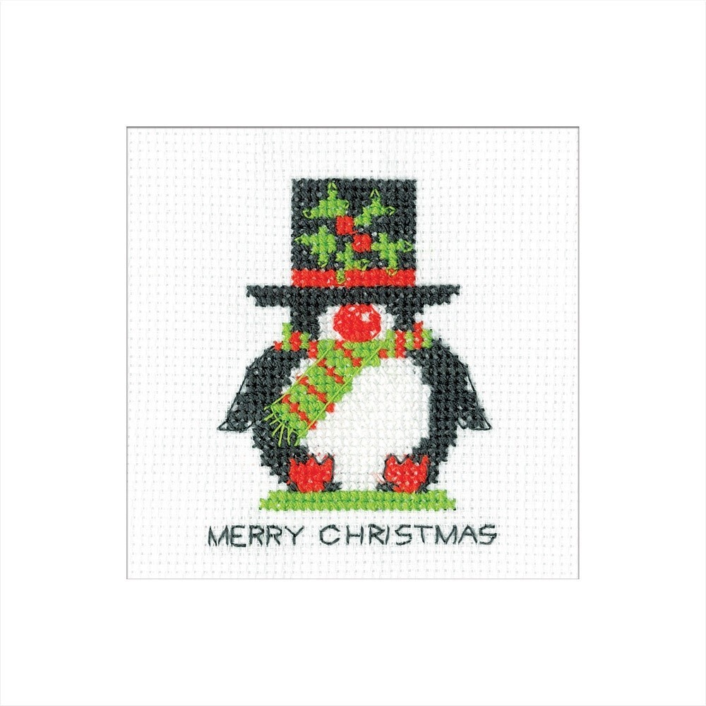 Heritage Crafts Penguin - Top Hat Counted Cross Stitch Card Kit by Kirsten Roche