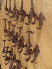 15 Rustic Cast Iron Coat Bath Hooks Ornate Victorian Large Hall Tree Wall Towel 