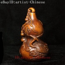 3.2"Chinese boxwood carved crane Lagenaria gourd Fengshui pendan decoration Gift