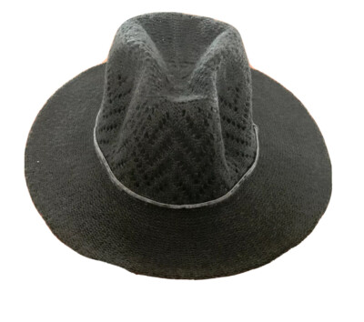 New Hollister Women Black Eyelet Cozy Knit Pointelle Chevron Fedora Hat 21