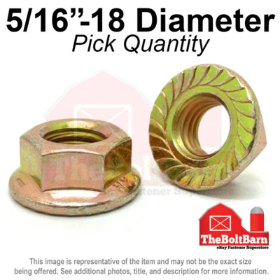THEBOLTBARN 5/16"-18 Grade 8 Serrated Flange Whiz Lock Nuts Coarse Zinc Yellow (Pick Qty)