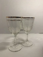 Gold Rimmed Crystal Wine Goblets Bellbrook Betty Set Of 2 Horizontal Ribbed