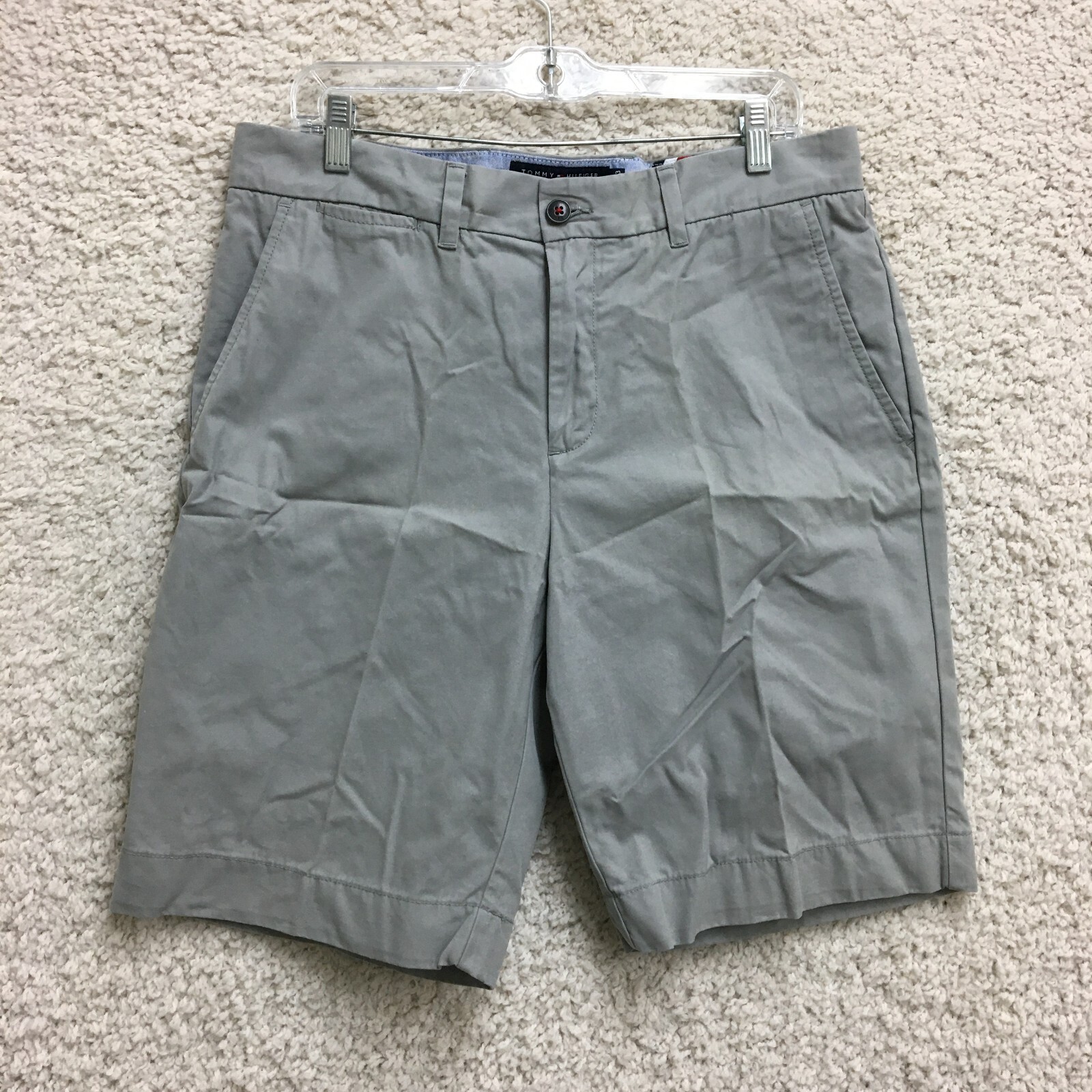 Tommy Hilfiger Mens Gray Chino Shorts 33 Classic Modern Fit Logo