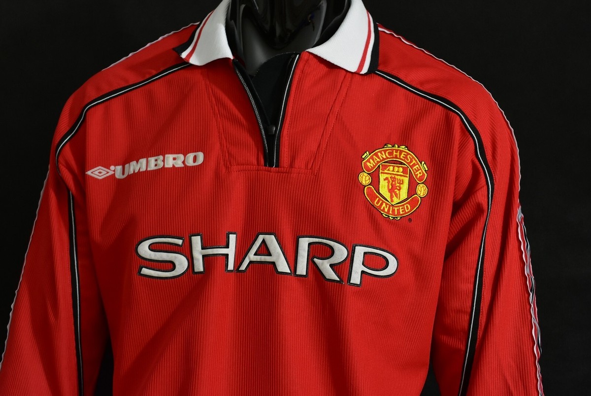 1998-2000 UMBRO Manchester United Home Shirt Long Sleeve SIZE M 