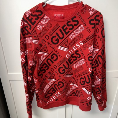 Sweat-shirt femme Guess Los Angeles grand rouge logo all over pull