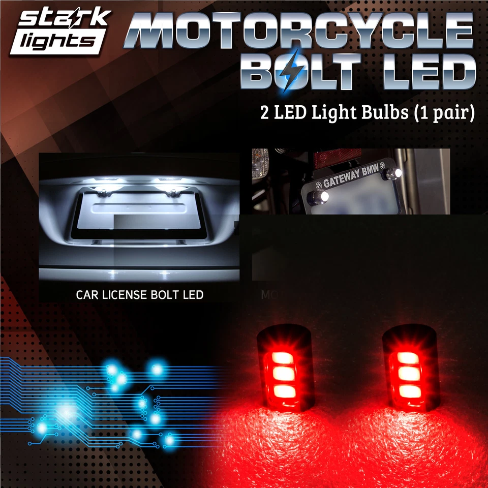 Motorcycle Screw 3-SMD LED Bolt Lamp Car License Plate Turn Signal Light RED (D) - Image 3 of 4