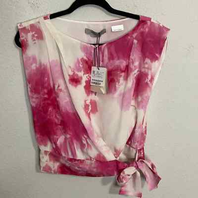 MARELLA Lago Silk Printed Top pink and white size 6 NWT