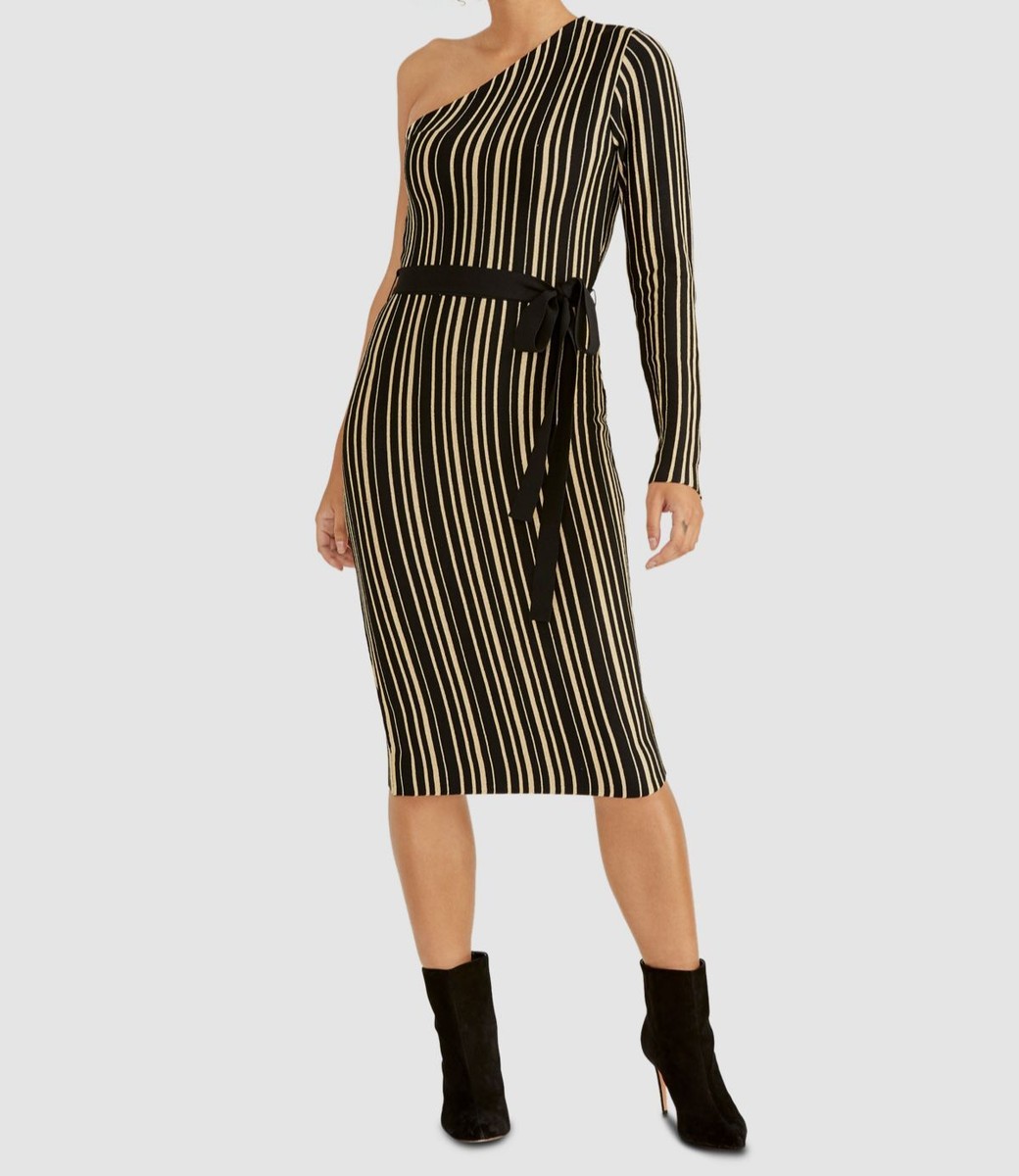 Rachel Roy Women's Belted One Shoulder Sweater Dress Black Size X-Large - XL