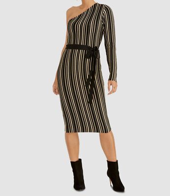 $129 Rachel Rachel Roy Women's Gold Belted One-Shoulder Striped Dress Size  XL