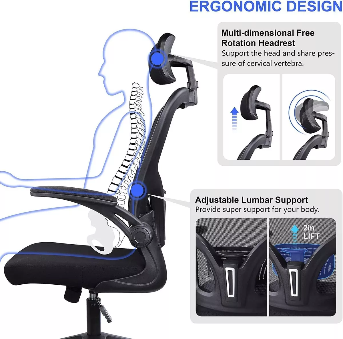 Office Computer Swivel Lifting Chair Adjustable Headrest Neck