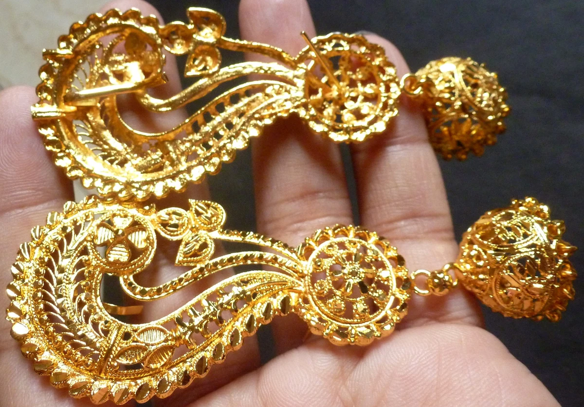 22k Gold Plated Flull Ear Jhumka Jhumki Wedding Party Fashion Indian Earrings