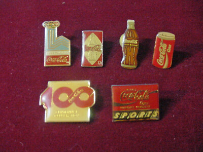 Vintage LOT 6 COCA COLA LAPEL PIN- PARIS,LAKE PLACID.CENTENNIAL, MARQUE DE POSEE