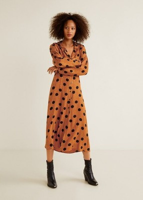 orange polka dot midi dress