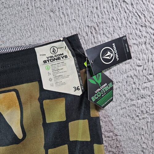 NWT Volcom Board Shorts Swim Trunks Men 36 No Liner Geometric Print Pebble Green - Picture 2 of 12
