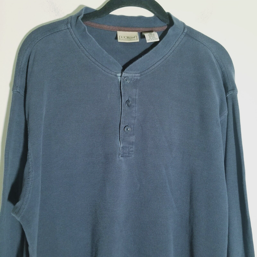 LL Bean Shirt Herren Größe Large Blau Thermo Waffelstrick Henley Pullover Baumwolle - Bild 2 von 9