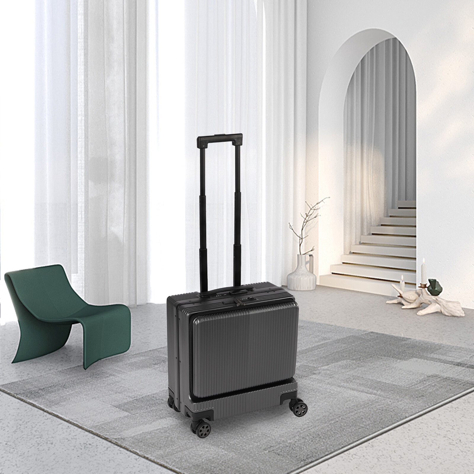 18" Hardside Waterproof Carry-On Suitcase Luggage with 8 Spinner Wheels Darkgray