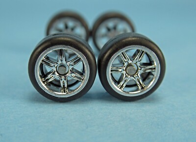 1/64 Wheels 1/64 Wheel and Tire Set Real Riders 6-Spoke Style Chrome V-51