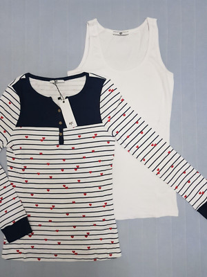 AJC Damen Longsleeve +Top Set 100% Baumwolle weiß Gr. 36/38 NEU