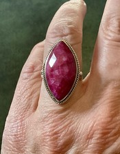 ÉNORME NATUREL RUBIS ARGENT MASSIF, MARQUISE ANCIENNE BAGUE