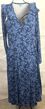 DRAPER JAMES RSVP Wrap Dress Size Large Long Sleeve Blue Cottagecore