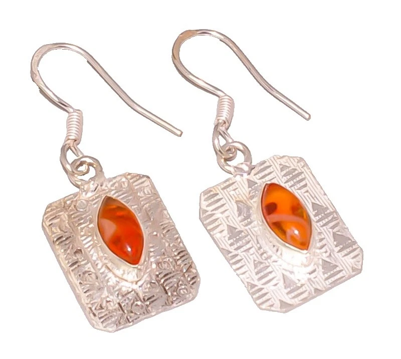 Посеребренные модные серьги-кольца с янтарем