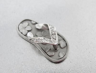 14K Weißgold Diamant Plumeria Flip Flop Anhänger 3,15 gr Hawaiian Artistica