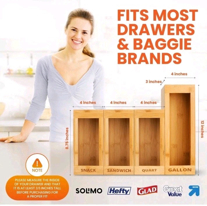 home aid zip Bag Storage Organizer Bamboo Food Plastic Baggie Holder Kitchen Kit alternate view 2