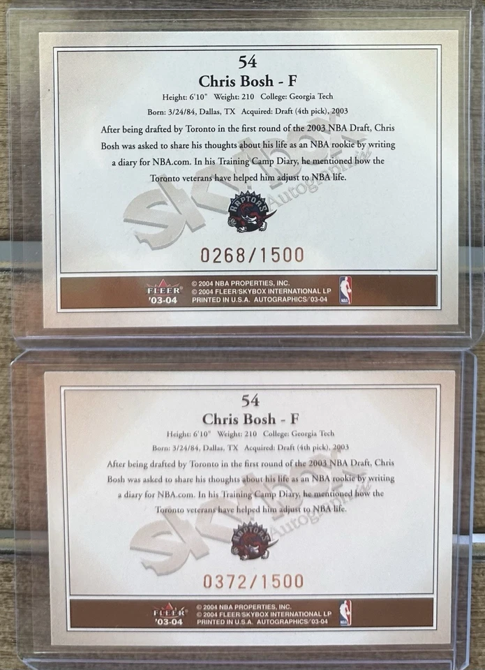 Juego de 2 tarjetas de novato Chris Bosh 2003 Skybox Gold/1500 RC Raptors 💎 Foto 2 de 2