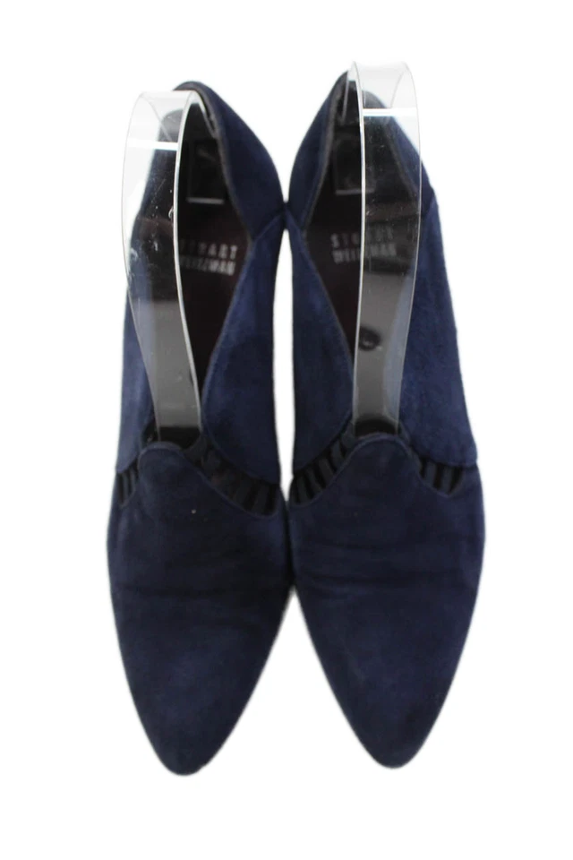 Zapatos de salón Stuart Weitzman para mujer sin cordones tacón ancho punta azul marino gamuza talla 7,5 Foto 2 de 4