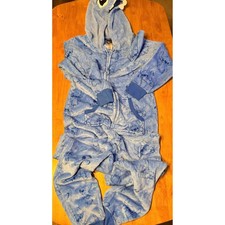 Disney Stitch Adult Fleece One Piece Pajamas Blue Hooded Zip-Up Lilo Stitch
