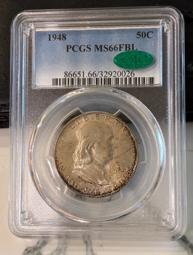 1948 PCGS MS66 FBL CAC GREEN STICKER. FRANKLIN HALF DOLLAR
