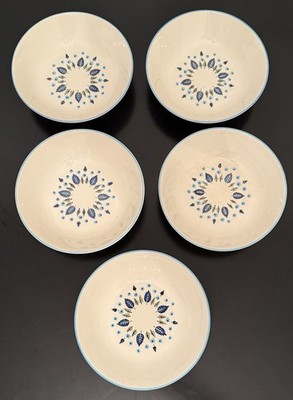 5 Vintage MarCrest SWISS ALPINE Soup Cereal Bowl Blue Leaves Thunderbird Mark