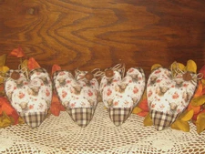 Rustic Fall Farmhouse 4 Appliqued Hearts Highland Cows Ornaments Wreath Accents