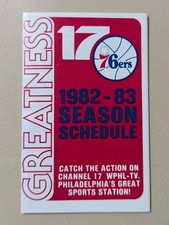 1982-83 Philadelphia 76ers Basketball Pocket Schedule NBA